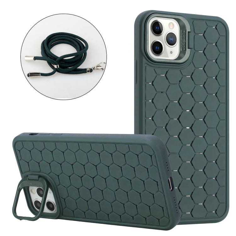 For iPhone 16 Pro Max Honeycomb Radiating Lens Holder Magsafe Phone Case with Lanyard(Green) - iPhone 16 Pro Max Cases by buy2fix | Online Shopping UK | buy2fix