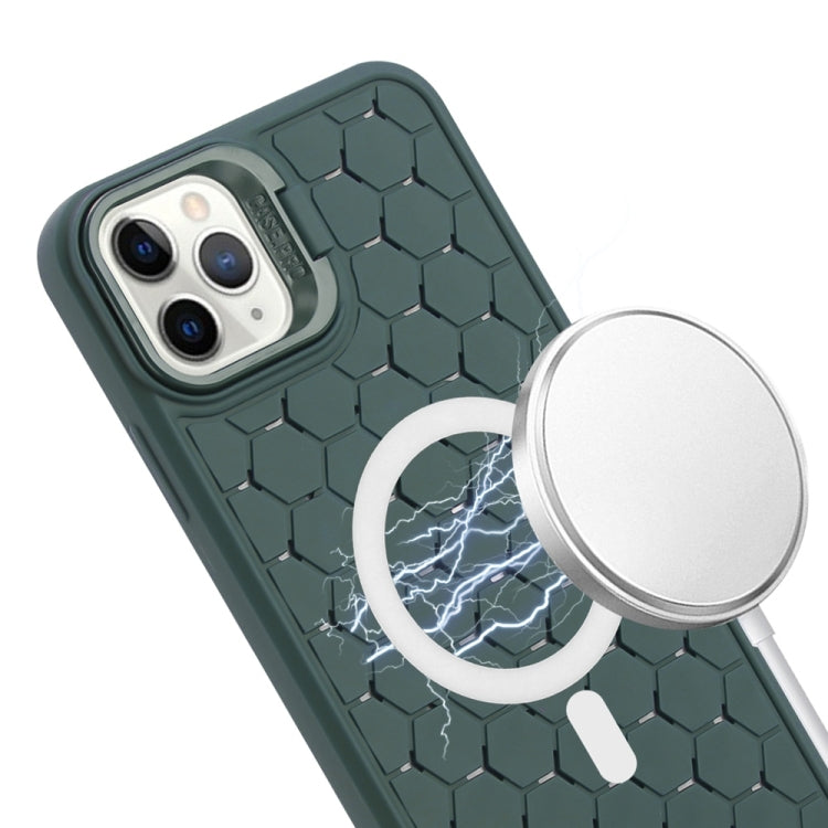 For iPhone 16 Pro Max Honeycomb Radiating Lens Holder Magsafe Phone Case with Lanyard(Green) - iPhone 16 Pro Max Cases by buy2fix | Online Shopping UK | buy2fix