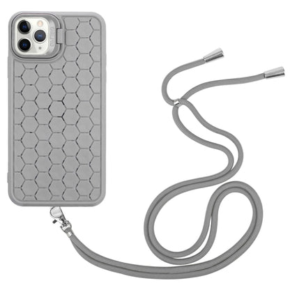 For iPhone 16 Pro Max Honeycomb Radiating Lens Holder Magsafe Phone Case with Lanyard(Grey) - iPhone 16 Pro Max Cases by buy2fix | Online Shopping UK | buy2fix