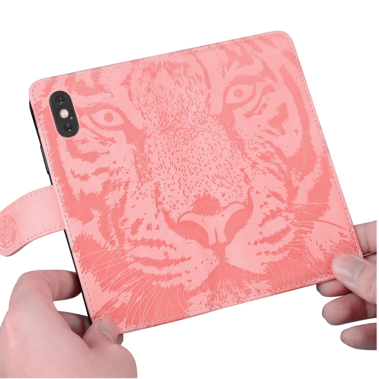 For Google Pixel 9 Tiger Embossing Pattern Flip Leather Phone Case(Pink) - Google Cases by buy2fix | Online Shopping UK | buy2fix