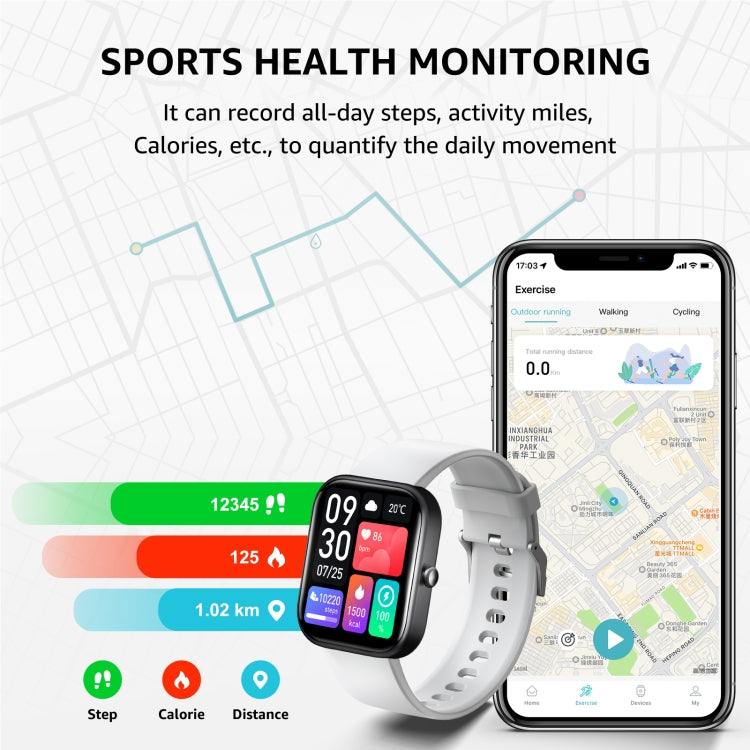GTS5 2.0 inch Fitness Health Smart Watch, BT Call / Heart Rate / Blood Pressure / MET / Blood Glucose(Light Grey) by buy2fix
