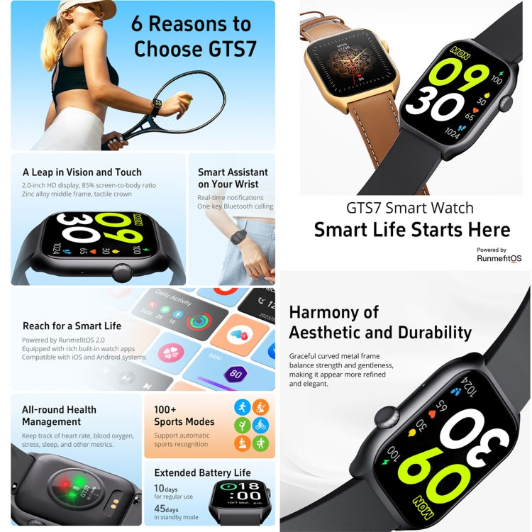 GTS7 2.0 inch Fitness Health Smart Watch, BT Call / Heart Rate / Blood Pressure / MET(Light Grey) by buy2fix