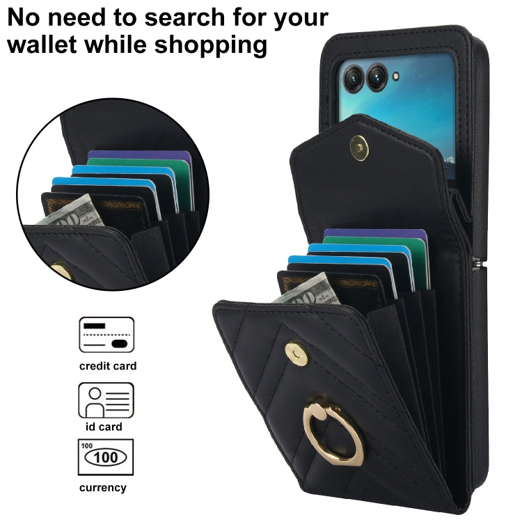 For Motorola Razr 40 Ultra / Razr 2023 V-shaped RFID Card Slot Phone Case with Ring Holder(Black) by buy2fix