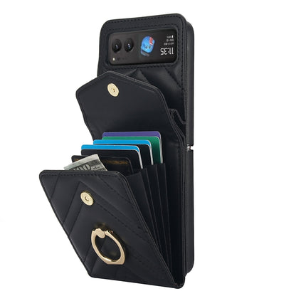 For Motorola Razr 40 V-shaped RFID Card Slot Phone Case with Ring Holder(Black) by buy2fix