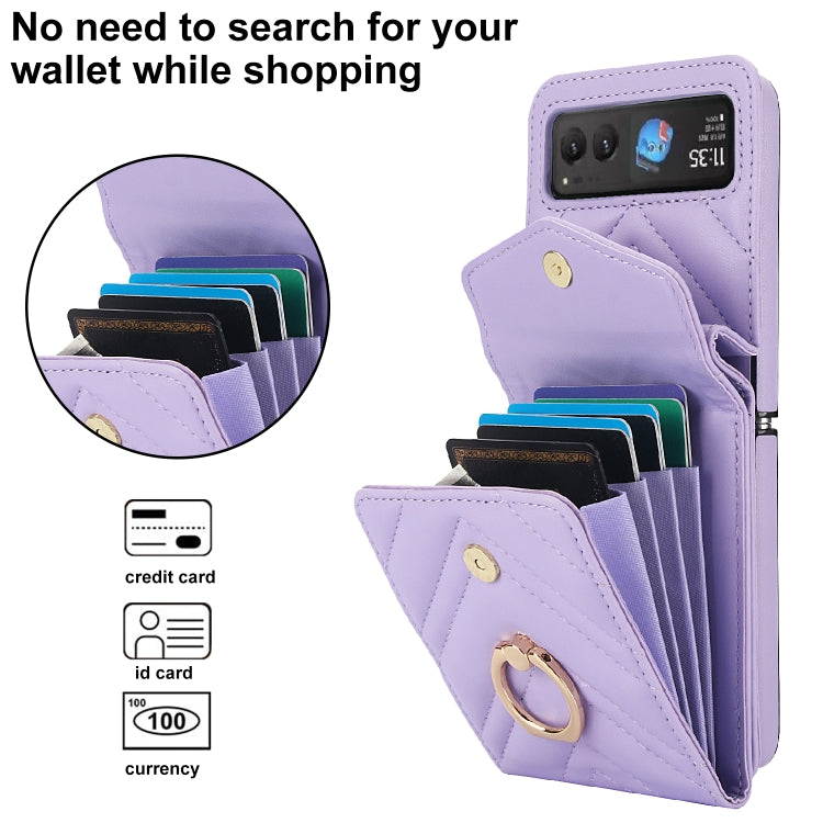 For Motorola Razr 40 V-shaped RFID Card Slot Phone Case with Ring Holder(Purple) by buy2fix