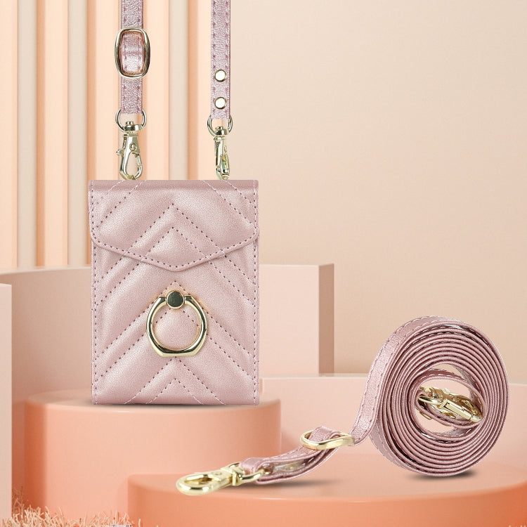 For Motorola Razr 40 V-shaped RFID Card Slot Phone Case with Ring Holder(Rose Gold) by buy2fix