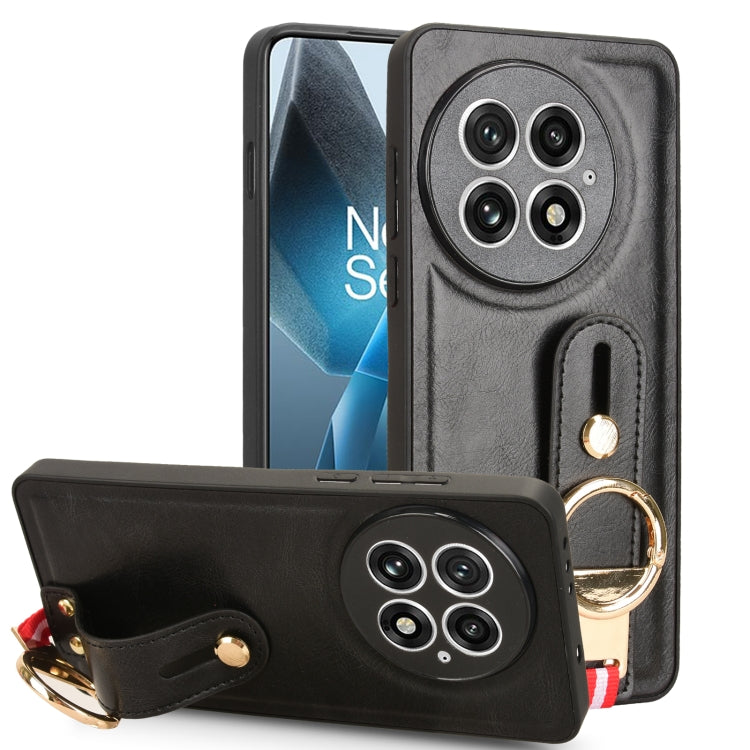 For OnePlus 13 Wristband Leather Back Phone Case(Black) by buy2fix