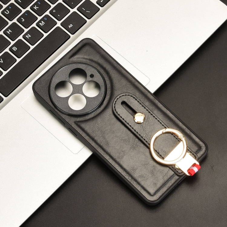 For OnePlus 13 Wristband Leather Back Phone Case(Black) by buy2fix