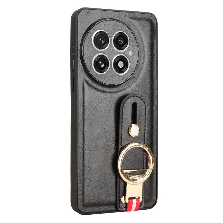 For OnePlus 13 Wristband Leather Back Phone Case(Black) by buy2fix