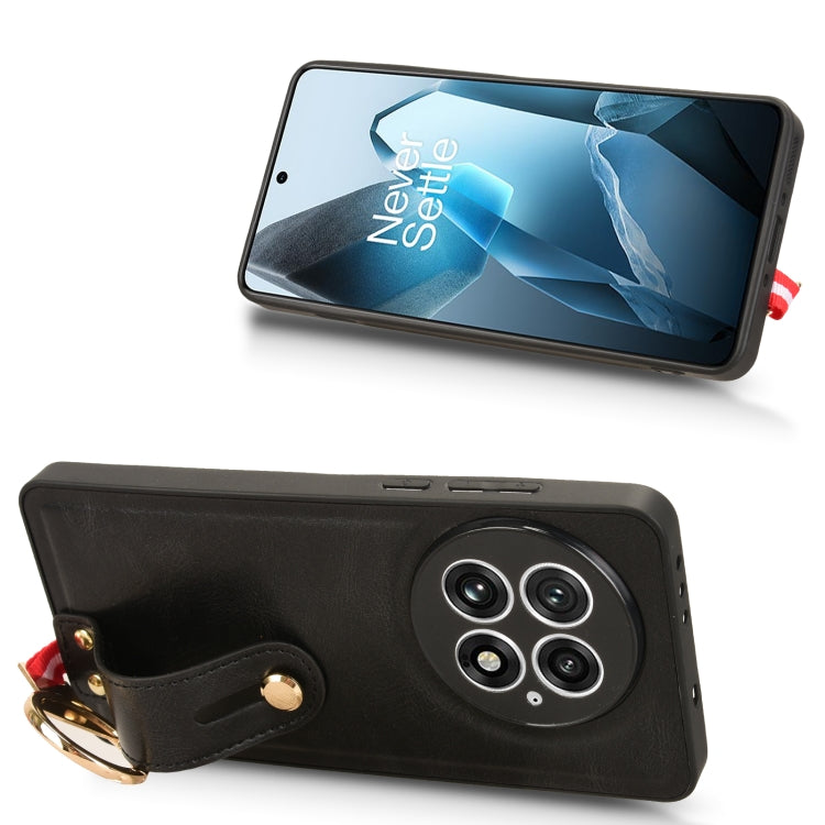 For OnePlus 13 Wristband Leather Back Phone Case(Black) by buy2fix