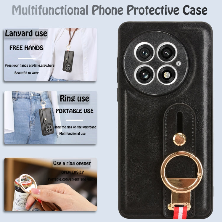 For OnePlus 13 Wristband Leather Back Phone Case(Black) by buy2fix