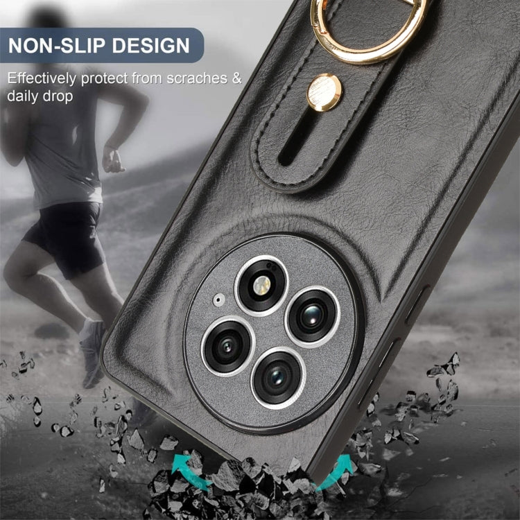 For OnePlus 13 Wristband Leather Back Phone Case(Black) by buy2fix