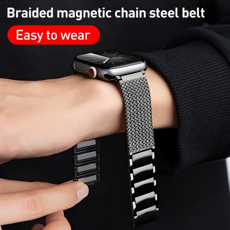 For Apple Watch Ultra 49mm Magnetic Clasp Braided Chain Stainless Steel Watch Band(Black) by buy2fix