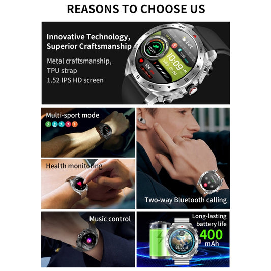 T95 1.52 inch BT5.0 Smart Sport Watch with Earbuds, Support Bluetooth Call / Blood Oxygen / Heart Rate / Blood Pressure Health Monitor(Silver) by buy2fix