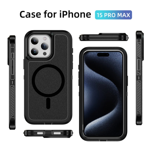 For iPhone 15 Pro Max Guard Magsafe Magnetic Ring Matte Phone Case(Black) by buy2fix