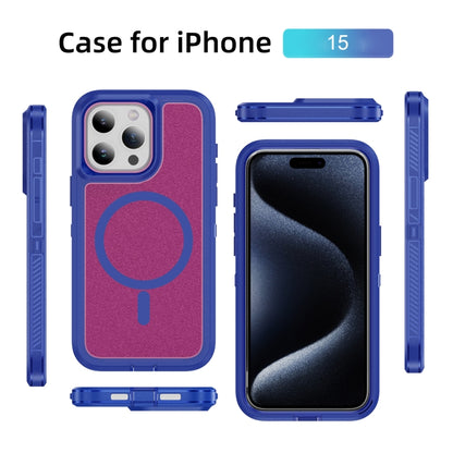For iPhone 15 Guard Magsafe Magnetic Ring Matte Phone Case(Blue+Rose Red) - iPhone 15 Cases by buy2fix | Online Shopping UK | buy2fix