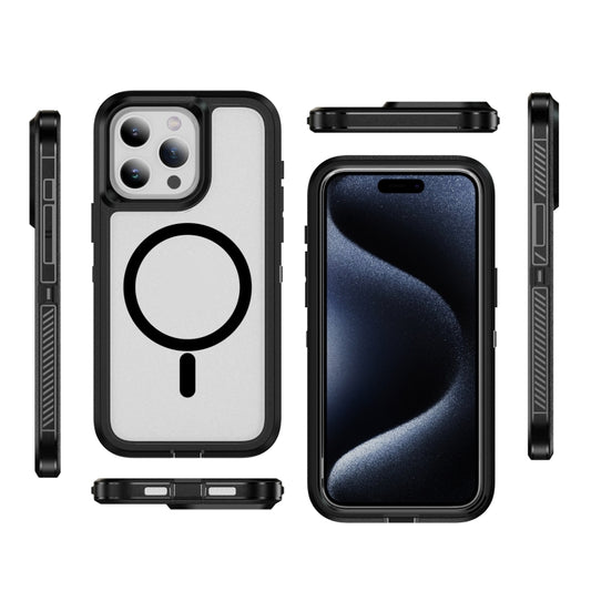 For iPhone 12 / 12 Pro Guard Magsafe Magnetic Ring Matte Phone Case(Black+Transparent) by buy2fix