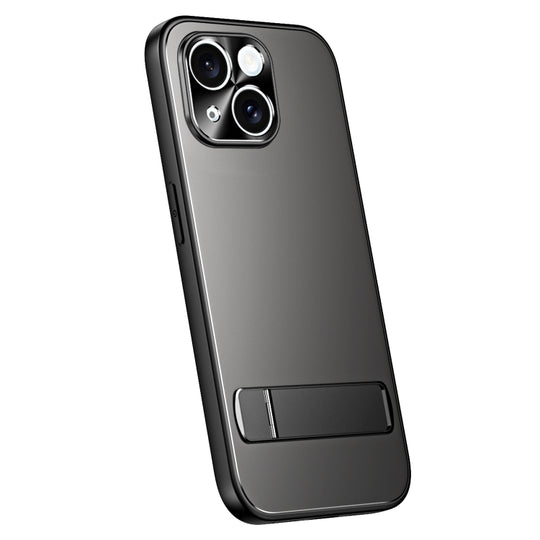 For iPhone 15 Plus R-JUST RJ-61 Electroplating Frosted TPU + PC Phone Case with Holder(Grey)