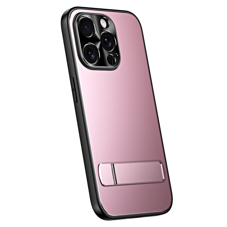 For iPhone 12 Pro R-JUST RJ-61 Electroplating Frosted TPU + PC Phone Case with Holder(Pink) - iPhone 12 / 12 Pro Cases by R-JUST | Online Shopping UK | buy2fix