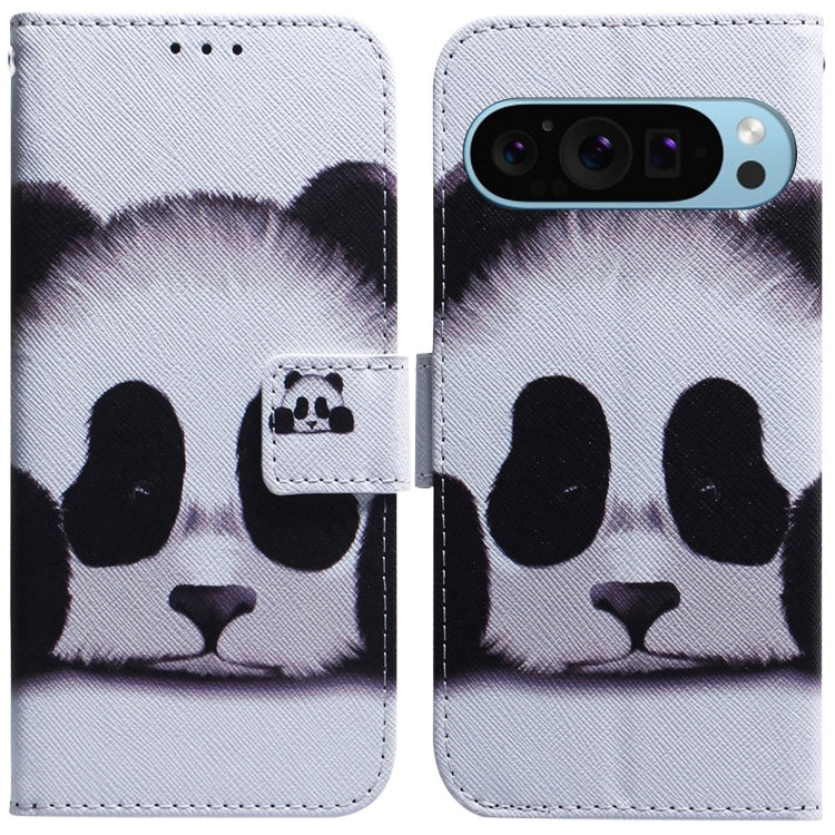 For Google Pixel 9 Pro Coloured Drawing Flip Leather Phone Case(Panda) - Google Cases by buy2fix | Online Shopping UK | buy2fix