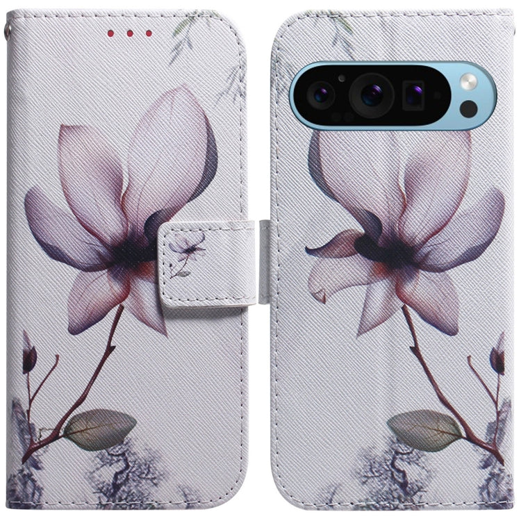 For Google Pixel 9 Pro Coloured Drawing Flip Leather Phone Case(Magnolia) - Google Cases by buy2fix | Online Shopping UK | buy2fix