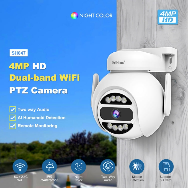 SriHome SH047 4MP IP66 Waterproof Motion Detection Night Vision WiFi HD Camera(UK Plug) - Wireless Camera by SriHome | Online Shopping UK | buy2fix