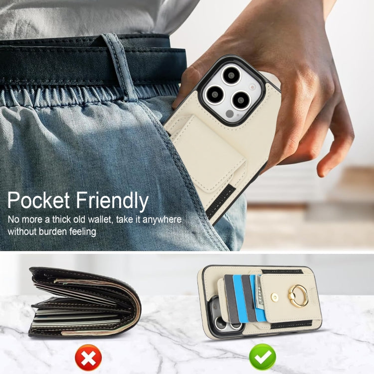 For iPhone 16 Pro Elastic Card Bag Ring Holder Phone Case(White) - iPhone 16 Pro Cases by buy2fix | Online Shopping UK | buy2fix