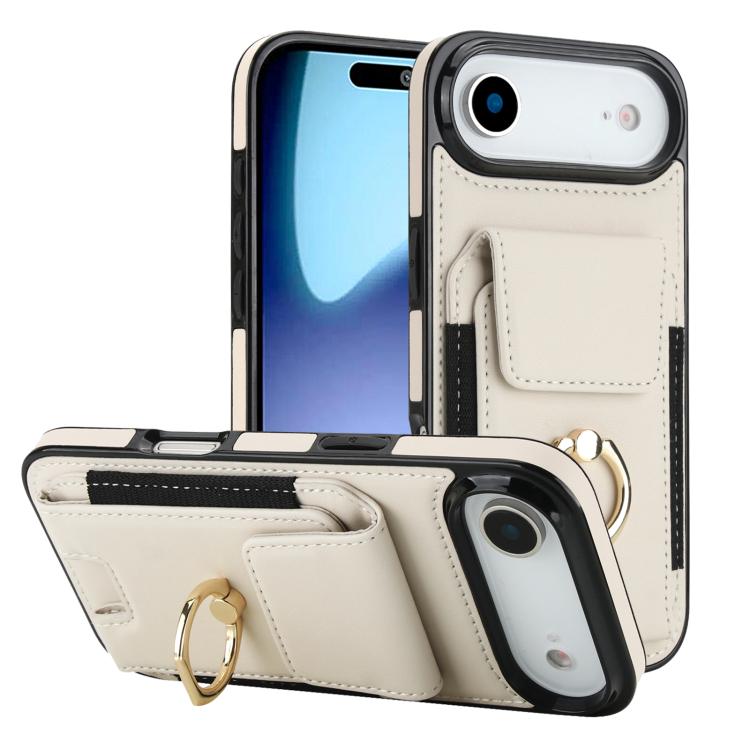 For iPhone Air Elastic Card Bag Ring Holder Phone Case(White) - iPhone Air Cases by buy2fix | Online Shopping UK | buy2fix