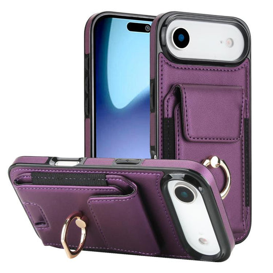 For iPhone Air Elastic Card Bag Ring Holder Phone Case(Purple) - iPhone Air Cases by buy2fix | Online Shopping UK | buy2fix