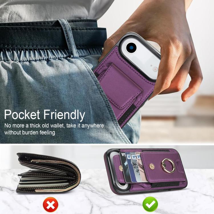 For iPhone Air Elastic Card Bag Ring Holder Phone Case(Purple) - iPhone Air Cases by buy2fix | Online Shopping UK | buy2fix