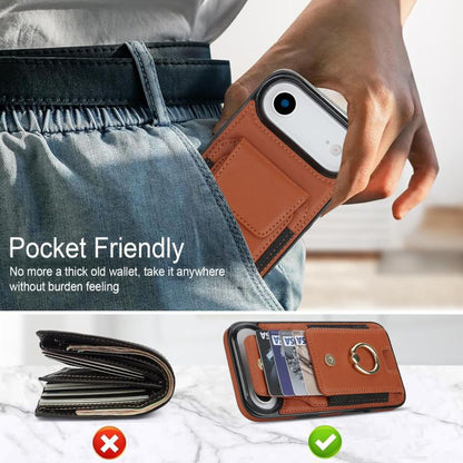 For iPhone Air Elastic Card Bag Ring Holder Phone Case(Brown) - iPhone Air Cases by buy2fix | Online Shopping UK | buy2fix
