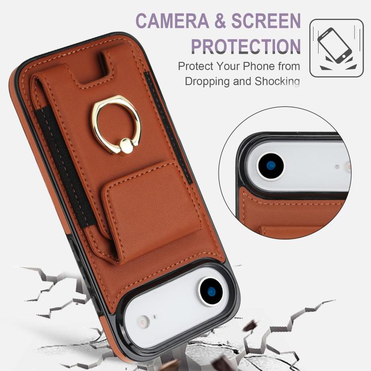 For iPhone Air Elastic Card Bag Ring Holder Phone Case(Brown) - iPhone Air Cases by buy2fix | Online Shopping UK | buy2fix