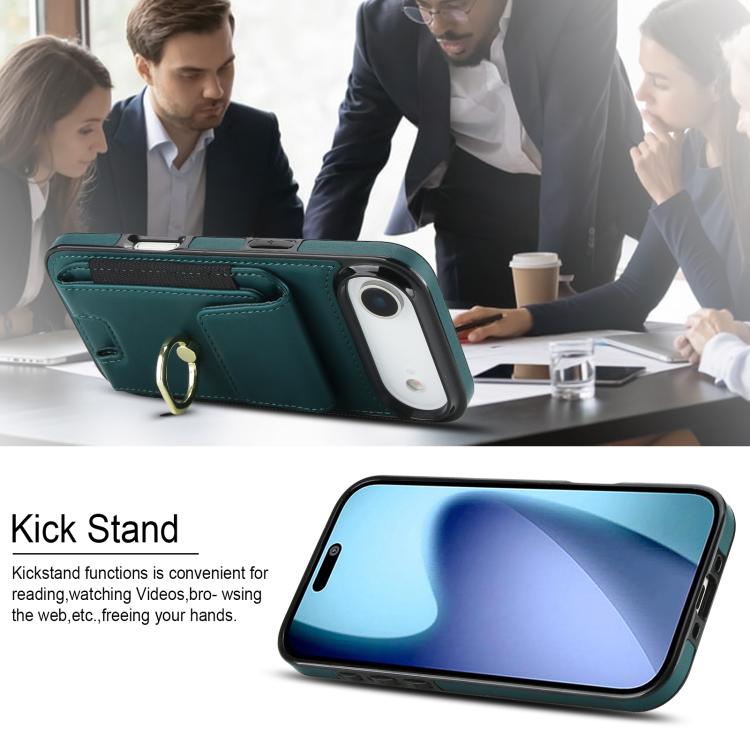 For iPhone Air Elastic Card Bag Ring Holder Phone Case(Dark Green) - iPhone Air Cases by buy2fix | Online Shopping UK | buy2fix