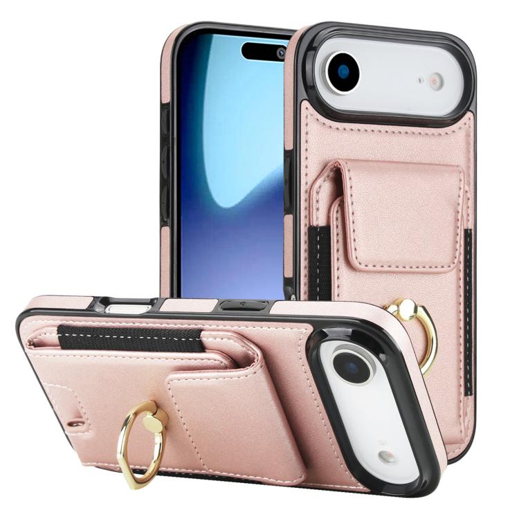 For iPhone Air Elastic Card Bag Ring Holder Phone Case(Rose Gold) - iPhone Air Cases by buy2fix | Online Shopping UK | buy2fix
