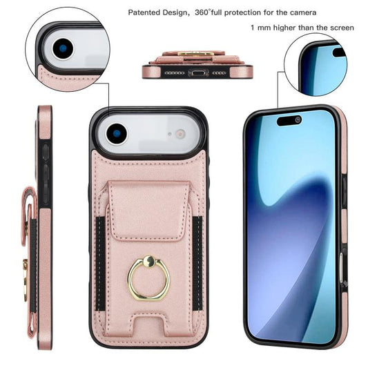 For iPhone Air Elastic Card Bag Ring Holder Phone Case(Rose Gold) - iPhone Air Cases by buy2fix | Online Shopping UK | buy2fix