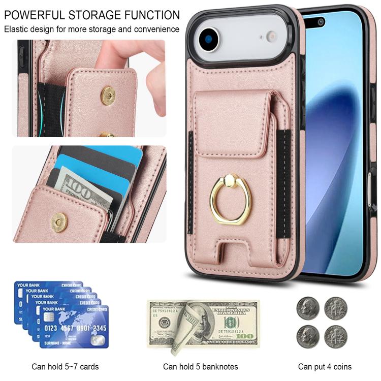 For iPhone Air Elastic Card Bag Ring Holder Phone Case(Rose Gold) - iPhone Air Cases by buy2fix | Online Shopping UK | buy2fix