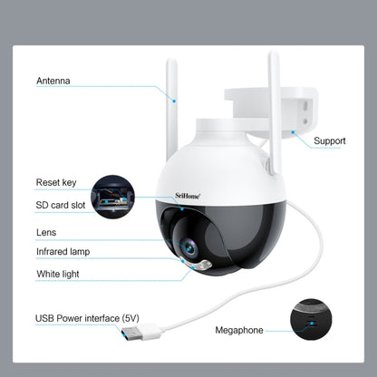 SriHome SH045 2MP DC5V IP66 Waterproof AI Auto Tracking Night Vision WiFi HD Camera(UK Plug) - Wireless Camera by SriHome | Online Shopping UK | buy2fix