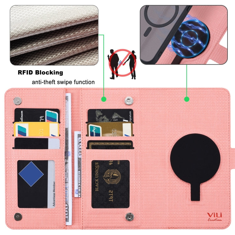 For iPhone 14 Plus ViLi GHA Series Shockproof MagSafe RFID Leather Attraction Horizontal Flip Phone Case(Pink) - iPhone 14 Plus Cases by ViLi | Online Shopping UK | buy2fix