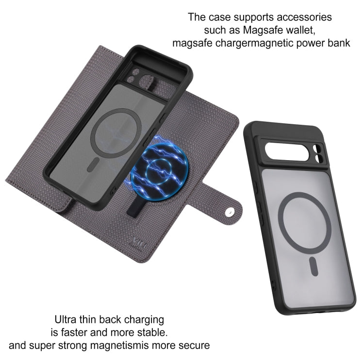 For Google Pixel 8 Pro ViLi GHB Series MagSafe Magnetic Zipper Leather Phone Case(Grey) by ViLi