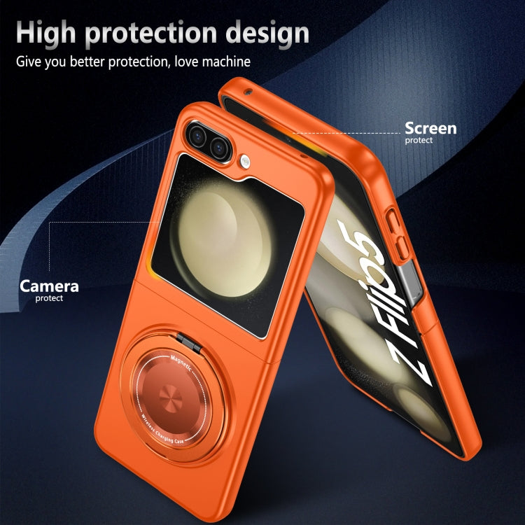 For Samsung Galaxy Z Flip5 5G 360 Degree Rotating Holder MagSafe PC Full Coverage Shockproof Phone Case(Orange) - Galaxy Z Flip5 Cases by buy2fix | Online Shopping UK | buy2fix