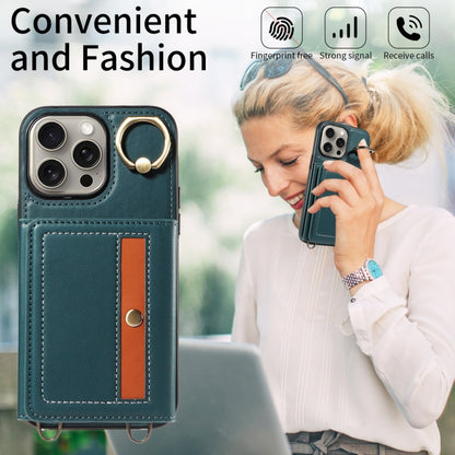 For iPhone 15 Pro Max Crossbodys Card Bag Ring Holder Leather Phone Case(Green) - iPhone 15 Pro Max Cases by buy2fix | Online Shopping UK | buy2fix