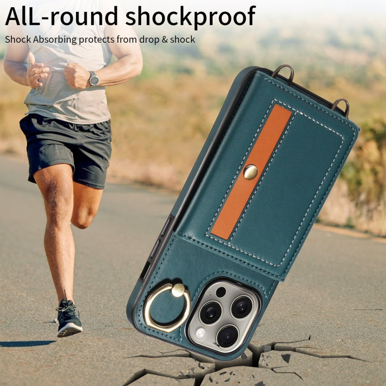 For iPhone 15 Pro Max Crossbodys Card Bag Ring Holder Leather Phone Case(Green) - iPhone 15 Pro Max Cases by buy2fix | Online Shopping UK | buy2fix