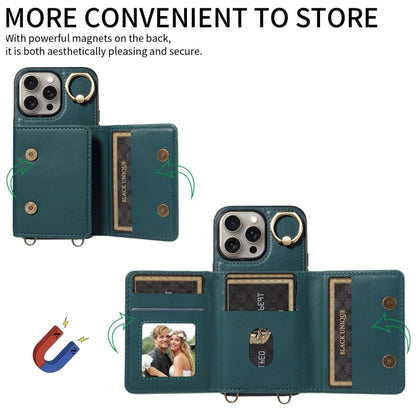 For iPhone 15 Pro Max Crossbodys Card Bag Ring Holder Leather Phone Case(Green) - iPhone 15 Pro Max Cases by buy2fix | Online Shopping UK | buy2fix