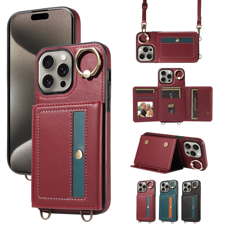For iPhone 15 Pro Max Crossbodys Card Bag Ring Holder Leather Phone Case(Red) - iPhone 15 Pro Max Cases by buy2fix | Online Shopping UK | buy2fix