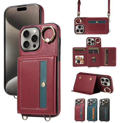 For iPhone 15 Pro Max Crossbodys Card Bag Ring Holder Leather Phone Case(Red) - iPhone 15 Pro Max Cases by buy2fix | Online Shopping UK | buy2fix