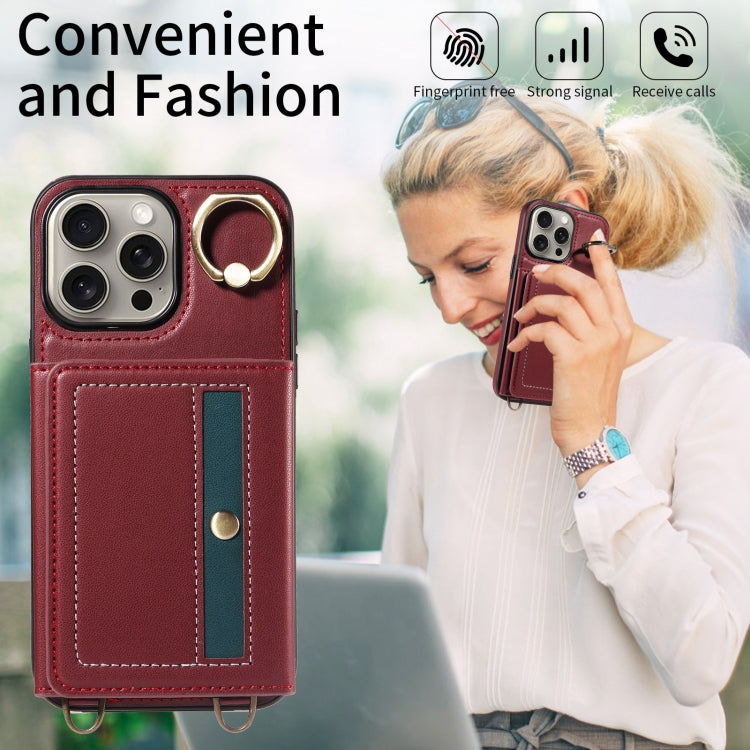 For iPhone 15 Pro Max Crossbodys Card Bag Ring Holder Leather Phone Case(Red) - iPhone 15 Pro Max Cases by buy2fix | Online Shopping UK | buy2fix