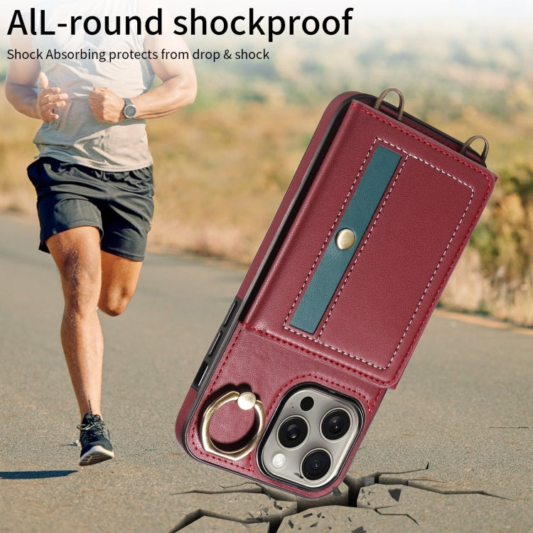 For iPhone 15 Pro Max Crossbodys Card Bag Ring Holder Leather Phone Case(Red) - iPhone 15 Pro Max Cases by buy2fix | Online Shopping UK | buy2fix