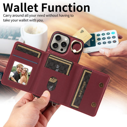 For iPhone 15 Pro Max Crossbodys Card Bag Ring Holder Leather Phone Case(Red) - iPhone 15 Pro Max Cases by buy2fix | Online Shopping UK | buy2fix