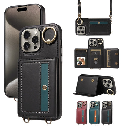 For iPhone 15 Pro Max Crossbodys Card Bag Ring Holder Leather Phone Case(Black) - iPhone 15 Pro Max Cases by buy2fix | Online Shopping UK | buy2fix