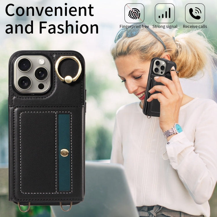 For iPhone 15 Pro Max Crossbodys Card Bag Ring Holder Leather Phone Case(Black) - iPhone 15 Pro Max Cases by buy2fix | Online Shopping UK | buy2fix